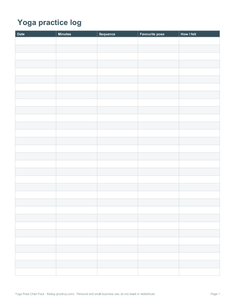 Preview of the first page of Practice log (XLSX)