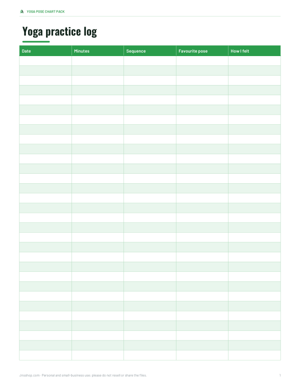 Preview of Printable Yoga Practice Log